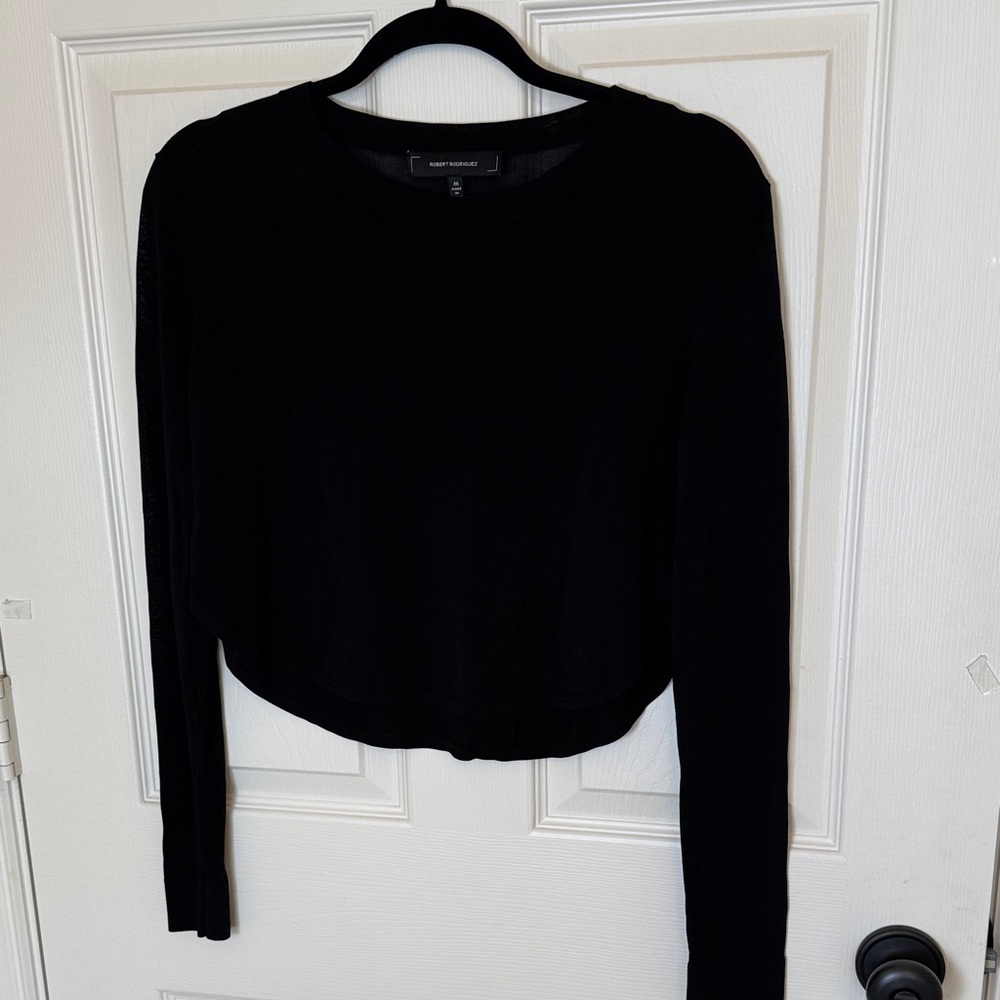 Sheer Robert Rodriquez Black Long Sleeve Viscose Poly Date Night Crop Top Size M